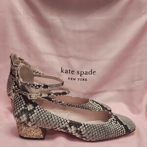 Kate Spade Black and Gray Heels with Straps and Snakeskin Texture